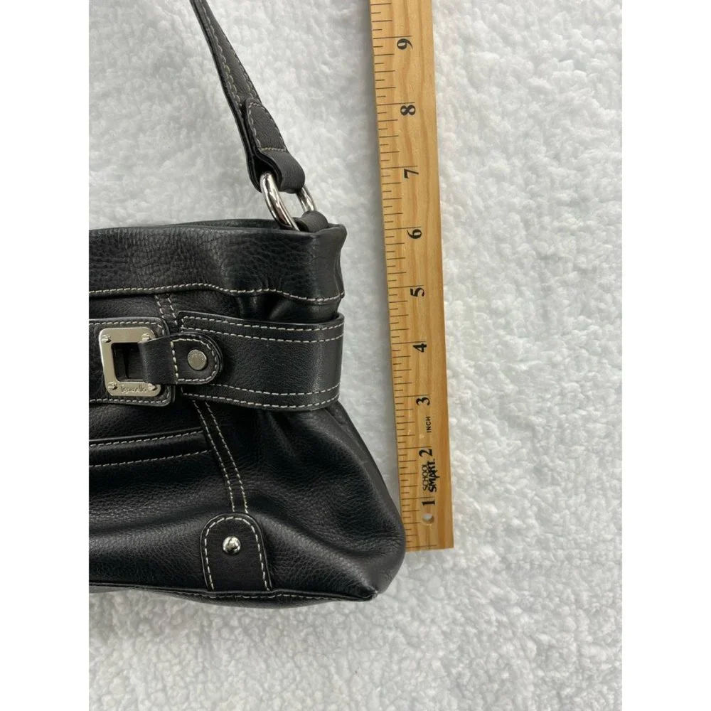 Tignanello Womens Shoulder‎ Bag Black Textured Zipper Pockets Sling M
